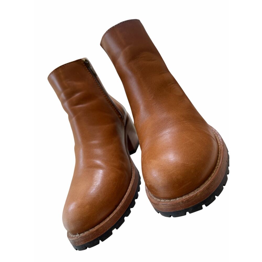 Patina Leather Ankle Boots Sz 7 Brown Block Heel Side Zip Comfort Booties - Picture 12 of 15